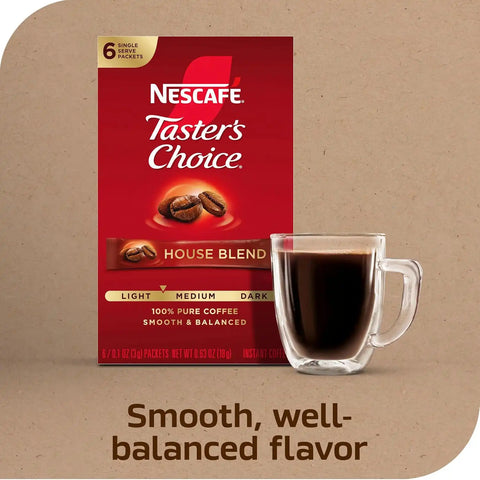 NESCAFÉ Taster's Choice, Instant Coffee Packets, Light Medium Roast Coffee, House Blend, 12 Boxes (72 Packets) | Light-medium roast House Blend instant coffee single-serve packets; 12 boxes, 6 packets each (72 total)