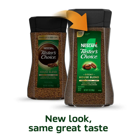 NESCAFÉ Taster's Choice Instant Coffee, Medium Light Roast Coffee, Decaf House Blend, 2 Jars (7 Oz Each)