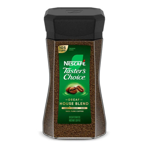 NESCAFÉ Taster's Choice Instant Coffee, Medium Light Roast Coffee, Decaf House Blend, 2 Jars (7 Oz Each)