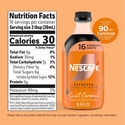Nescafé Espresso Concentrate Sweet Caramel, Flavored Coffee Concentrate, Instant Espresso, 16 Shots 16.9 fl oz