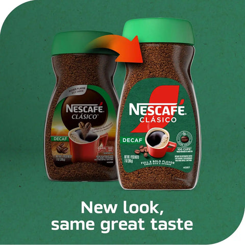 NESCAFÉ Clasico Decaf Dark Roast Instant Coffee, 7 oz Jar | Smooth dark roast decaf instant coffee; single 7 oz (200 g) jar
