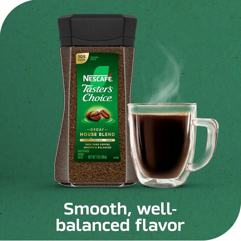 NESCAFÉ Taster's Choice Instant Coffee,Medium Light Roast Coffee,Decaf House Blend,(7 Oz Each),(Pack of 4)